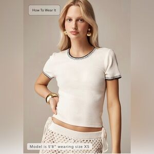 J.Crew NWT Vintage Rib Shrunken Tee with Contrasting Trim in Ivory
